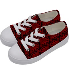 Red Floral Pattern Floral Greek Ornaments Kids  Low Top Canvas Sneakers by nateshop