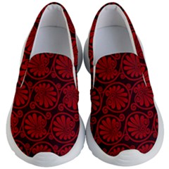 Red Floral Pattern Floral Greek Ornaments Kids Lightweight Slip Ons by nateshop