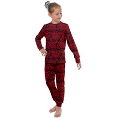 Red Floral Pattern Floral Greek Ornaments Kids  Long Sleeve Set  by nateshop