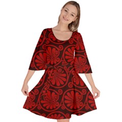 Red Floral Pattern Floral Greek Ornaments Velour Kimono Dress by nateshop