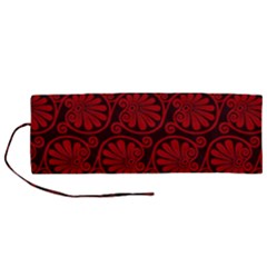 Red Floral Pattern Floral Greek Ornaments Roll Up Canvas Pencil Holder (m) by nateshop