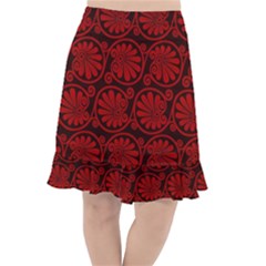 Red Floral Pattern Floral Greek Ornaments Fishtail Chiffon Skirt by nateshop