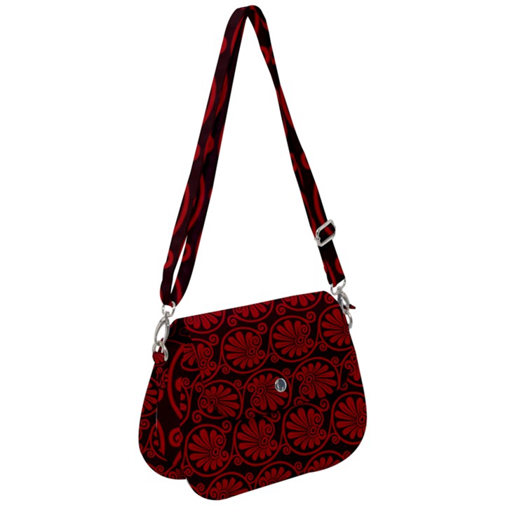 Red Floral Pattern Floral Greek Ornaments Saddle Handbag