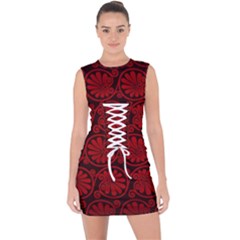 Red Floral Pattern Floral Greek Ornaments Lace Up Front Bodycon Dress by nateshop