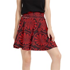 Red Floral Pattern Floral Greek Ornaments Waistband Skirt by nateshop