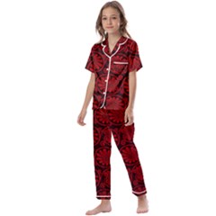 Red Floral Pattern Floral Greek Ornaments Kids  Satin Short Sleeve Pajamas Set by nateshop