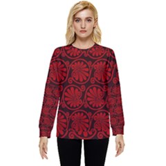 Red Floral Pattern Floral Greek Ornaments Hidden Pocket Sweatshirt by nateshop