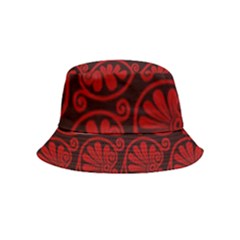 Red Floral Pattern Floral Greek Ornaments Inside Out Bucket Hat (kids) by nateshop