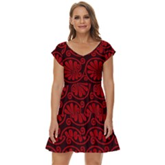 Red Floral Pattern Floral Greek Ornaments Short Sleeve Tiered Mini Dress by nateshop