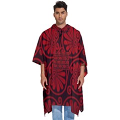 Red Floral Pattern Floral Greek Ornaments Men s Hooded Rain Ponchos by nateshop