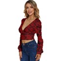 Red Floral Pattern Floral Greek Ornaments Long Sleeve Deep-V Velour Top View2