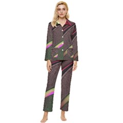 Flower Patterns Pattern Beige Green Womens  Long Sleeve Velvet Pocket Pajamas Set by Proyonanggan