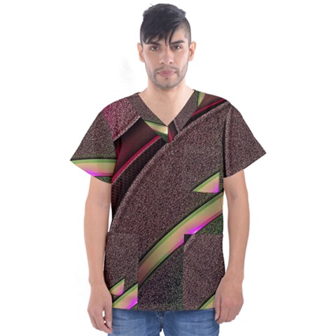 Circle Colorful Shine Line Pattern Geometric Men s V-neck Scrub Top by Proyonanggan