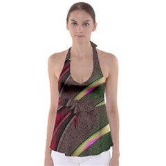 Pattern Texture Leaves Tie Back Tankini Top by Proyonanggan