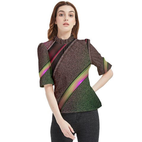 Circle Colorful Shine Line Pattern Geometric Frill Neck Blouse by Proyonanggan