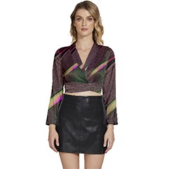 Circle Colorful Shine Line Pattern Geometric Long Sleeve Tie Back Satin Wrap Top