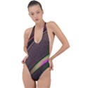 Pattern Texture Leaves Backless Halter One Piece Swimsuit View1