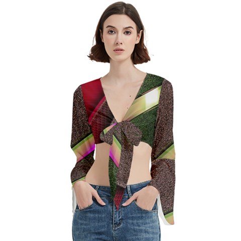 Circle Colorful Shine Line Pattern Geometric Trumpet Sleeve Cropped Top by Proyonanggan