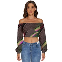 Pattern Texture Leaves Long Sleeve Crinkled Weave Crop Top by Proyonanggan