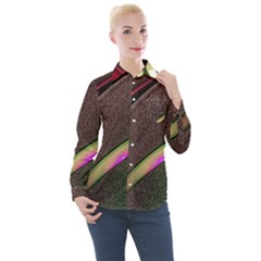 Texture Abstract Curve  Pattern Red Women s Long Sleeve Pocket Shirt