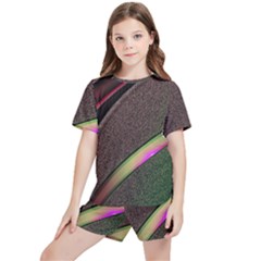 Texture Abstract Curve  Pattern Red Kids  T-shirt And Sports Shorts Set by Proyonanggan