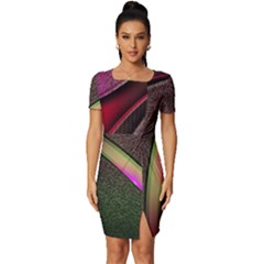 Texture Abstract Curve  Pattern Red Fitted Knot Split End Bodycon Dress by Proyonanggan