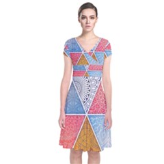 Texture With Triangles Short Sleeve Front Wrap Dress by nateshop