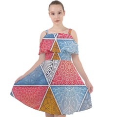 Texture With Triangles Cut Out Shoulders Chiffon Dress by nateshop