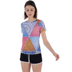 Texture With Triangles Back Circle Cutout Sports T-shirt by nateshop