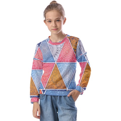 Texture With Triangles Kids  Long Sleeve T-shirt With Frill  by nateshop