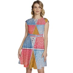 Texture With Triangles Cap Sleeve High Waist Dress by nateshop