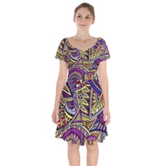 Violet Paisley Background, Paisley Patterns, Floral Patterns Short Sleeve Bardot Dress by nateshop