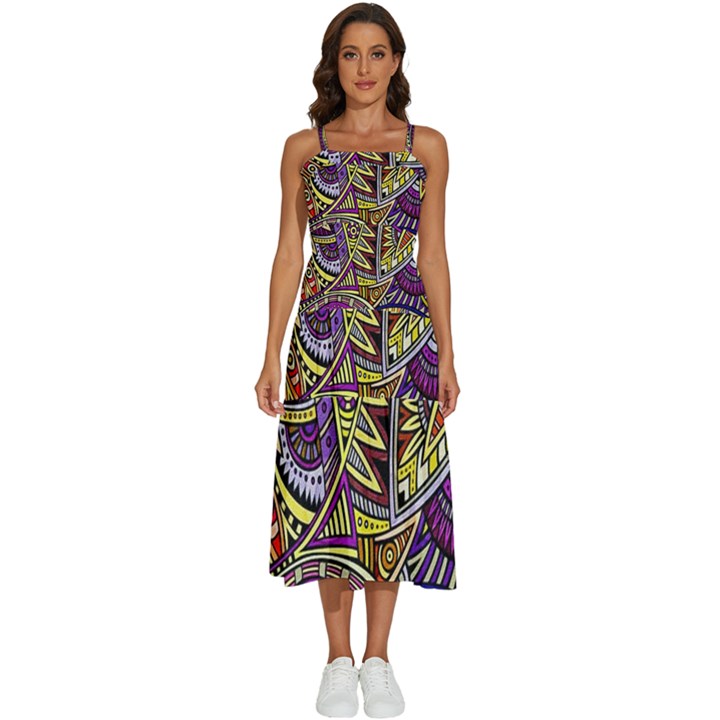 Violet Paisley Background, Paisley Patterns, Floral Patterns Sleeveless Shoulder Straps Boho Dress