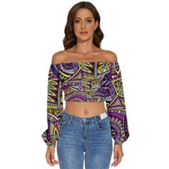 Violet Paisley Background, Paisley Patterns, Floral Patterns Long Sleeve Crinkled Weave Crop Top by nateshop