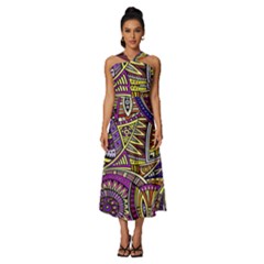 Violet Paisley Background, Paisley Patterns, Floral Patterns Sleeveless Cross Front Cocktail Midi Chiffon Dress by nateshop