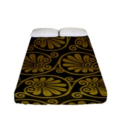 Yellow Floral Pattern Floral Greek Ornaments Fitted Sheet (full/ Double Size) by nateshop