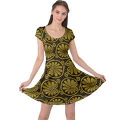 Yellow Floral Pattern Floral Greek Ornaments Cap Sleeve Dress by nateshop