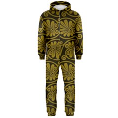 Yellow Floral Pattern Floral Greek Ornaments Hooded Jumpsuit (men)