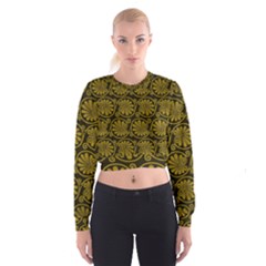 Yellow Floral Pattern Floral Greek Ornaments Cropped Sweatshirt by nateshop