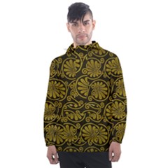 Yellow Floral Pattern Floral Greek Ornaments Men s Front Pocket Pullover Windbreaker