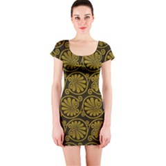 Yellow Floral Pattern Floral Greek Ornaments Short Sleeve Bodycon Dress by nateshop