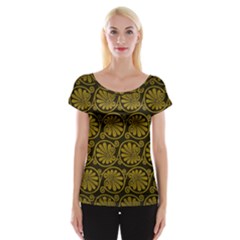 Yellow Floral Pattern Floral Greek Ornaments Cap Sleeve Top by nateshop