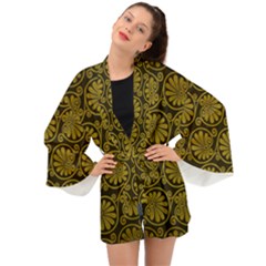 Yellow Floral Pattern Floral Greek Ornaments Long Sleeve Kimono by nateshop