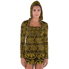 Yellow Floral Pattern Floral Greek Ornaments Long Sleeve Hooded T-shirt