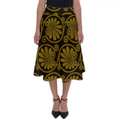 Yellow Floral Pattern Floral Greek Ornaments Perfect Length Midi Skirt by nateshop