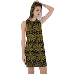 Yellow Floral Pattern Floral Greek Ornaments Racer Back Hoodie Dress by nateshop