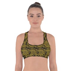 Yellow Floral Pattern Floral Greek Ornaments Cross Back Sports Bra by nateshop