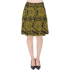 Yellow Floral Pattern Floral Greek Ornaments Velvet High Waist Skirt by nateshop