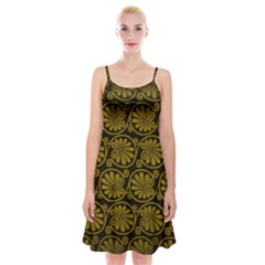 Yellow Floral Pattern Floral Greek Ornaments Spaghetti Strap Velvet Dress by nateshop