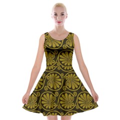 Yellow Floral Pattern Floral Greek Ornaments Velvet Skater Dress by nateshop